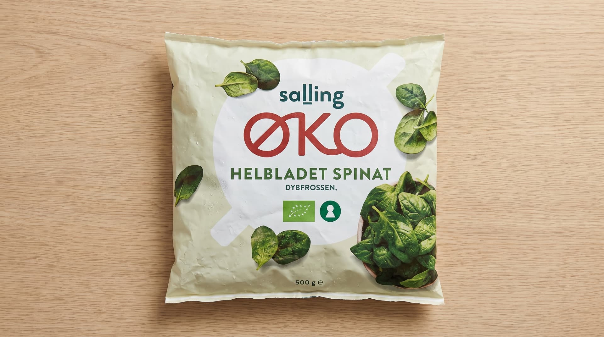Pose med Salling ØKO dybfrossen helbladet spinat